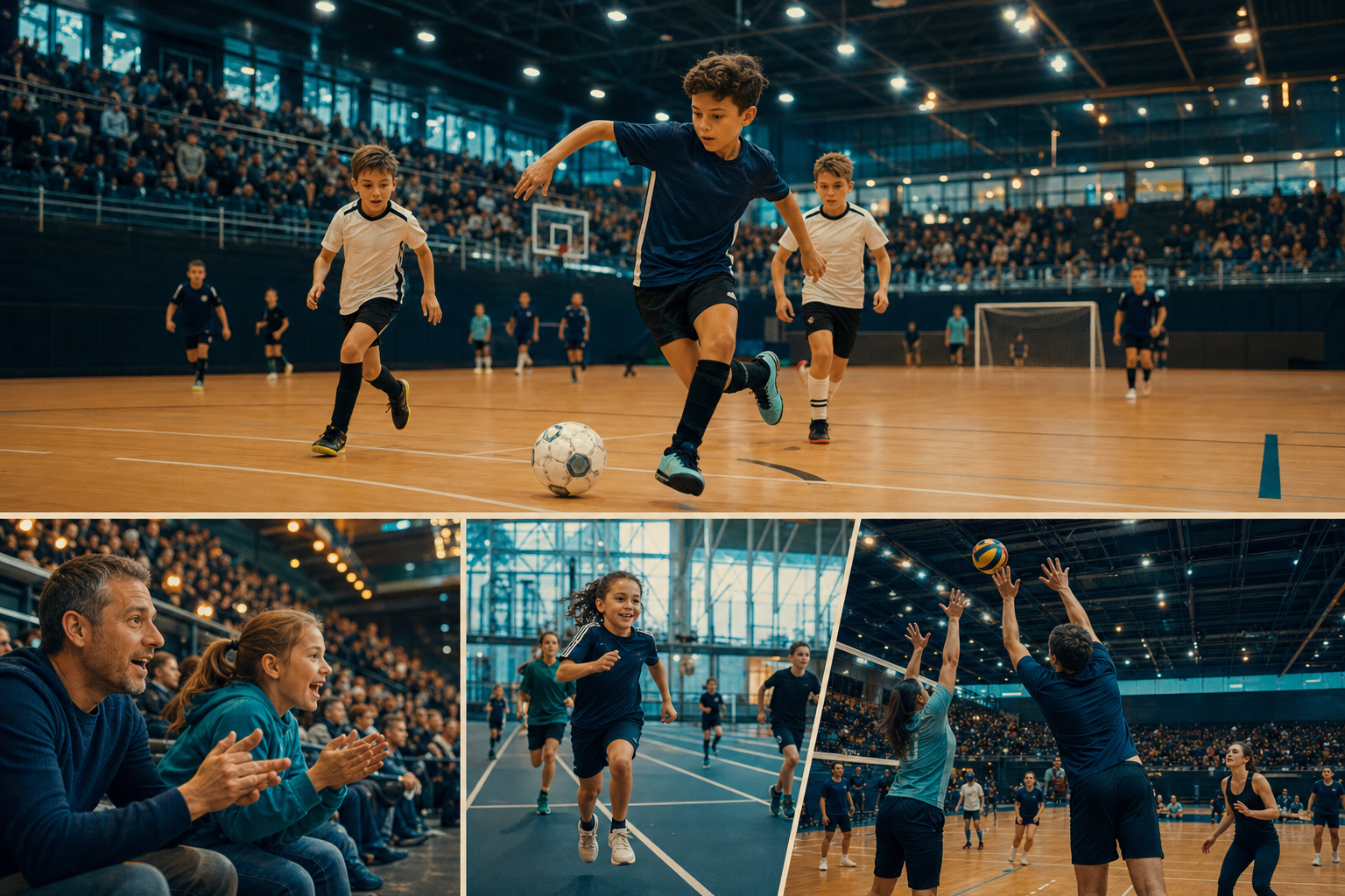 Sporttoernooi met deelnemers en supporters